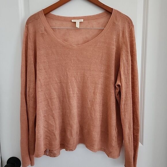 Eileen Fisher 100% Linen Knit Pullover Sweater Size XL Orange Lightweight - Picture 1 of 6